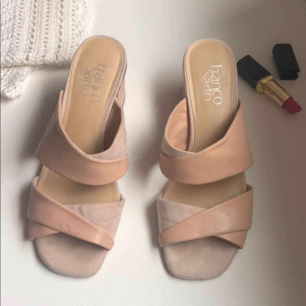 Franco Sarto light pink open toe block heel